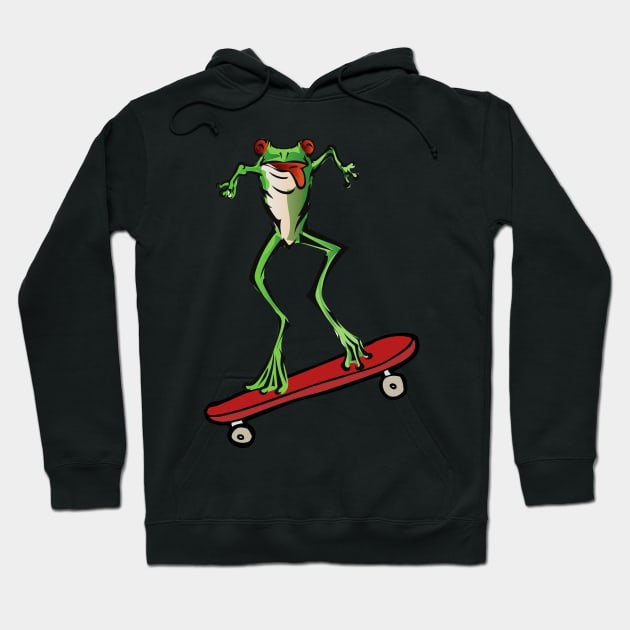 Cute Frog On Skateboard Jumping Hoodie by Nonconformist